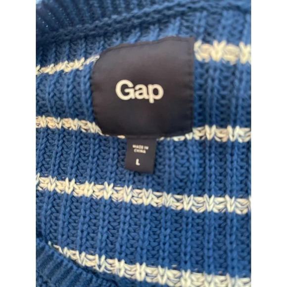 Gap L Blue Striped Pattern Crew Neck Ribbed Trim Long Raglan Sleeve Sweater - Picture 6 of 6